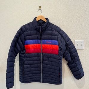 Cotopaxi Men's Fuego Down Jacket, Size M/L, Dark Blue With Retro Colors